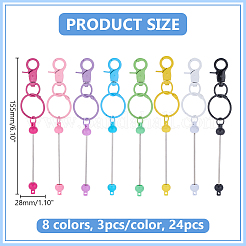24 шт. 8-цветные застежки для брелока из нержавеющей стали и сплава с бусинами&nbsp;FIND-ME0002-95