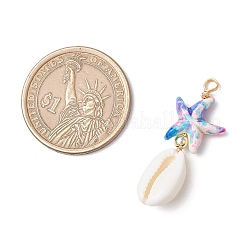 Подвески из окрашенной синтетической бирюзы в виде морской звезды и натуральной ракушки каури PALLOY-JF03932