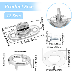 鉄製財布用ツイストロック12セット  製袋用  オーバル  プラチナ  33x14.5x18mm  穴：4mm&nbsp;DIY-CP0013-76