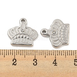 304ステンレススチールラインストーンペンダント  クラウンチャーム  ステンレス鋼色  14.5x15x3mm  穴：1.6mm&nbsp;STAS-P356-42P