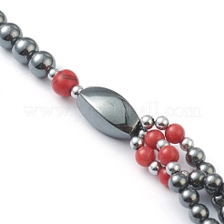 Однослойные ожерелья из немагнитного синтетического гематита и бирюзовых бусин NJEW-J058-01A-01