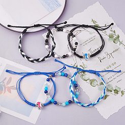 Набор браслетов с плетеным шнуром из вощеной полиэфирной нити&nbsp;BJEW-SW00032-01