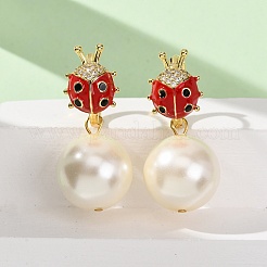 Pendientes de aro redondos de latón con circonitas cúbicas micro pavé de mariquita&nbsp;EJEW-Z164-26G