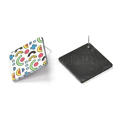 レジンスタンドピアス  925つのスターリングシルバーピン付き  菱形  プラチナ  幾何学的模様  41x41mm  ピン：0.6mm  辺の長さ：30mm&nbsp;EJEW-I257-01C