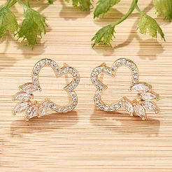 女性用フラワー真鍮マイクロパヴェクリアキュービックジルコニアスタッドピアス  カドミウムフリー＆鉛フリー  長持ちメッキ  ラックめっき  ゴールドカラー  透明  18x13.5mm&nbsp;EJEW-G428-18G-02