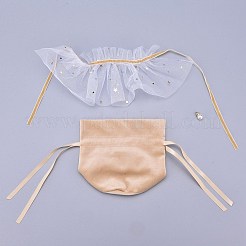 ベルベットジュエリー巾着ギフトバッグ  プラスチックイミテーションパール＆スターヤーンスカートデザイン  結婚式の好意のキャンディーバッグ  桃パフ  14.2x14.9x0.4cm&nbsp;TP-M001-01E