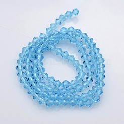 ダブルコーンガラスビーズ連売り  多面カット  ライトスカイブルー  3.5x3mm  穴：1mm  約107~110個/連  32.5~34cm&nbsp;LS-EGLA-P016-3mm-02