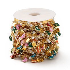 Красочная эмалированная луна с дурным глазом и латунными цепочками с сердечками CHC-A006-03G