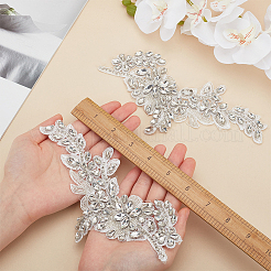 Applicazioni di pizzo ricamate con fiori di stoffa di nylon fatte a mano con strass di vetro per accessori di costume&nbsp;DIY-WH0430-819