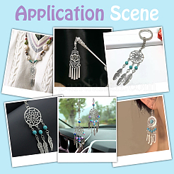 12 шт. 12-цветная плетеная сетка/паутина с перьевым сплавом и подвесными украшениями из стеклянных бусин&nbsp;PALLOY-PH01735