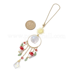 Стеклянные круглые подвесные украшения в виде листьев&nbsp;HJEW-JM01878-01