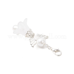 Подвесные украшения из стеклянного жемчуга и прозрачного акрила в виде ангела с крыльями HJEW-JM03898-01