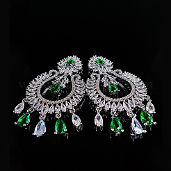 Серьги-люстры из латуни с микропаве и кубическим цирконием в форме капли FS-WG7EBA5-01