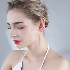 Orecchini pendenti con nappa a forma di rombo in argento sterling placcato rodio anti-ossidazione con catena&nbsp;JE1048A