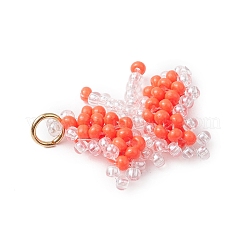 ガラスシードビーズの蝶のペンダント  304ステンレススチール製ジャンプリング付き  レッドオレンジ  18x22.5x4.5mm  穴：3.5mm&nbsp;PALLOY-MZ00473-02
