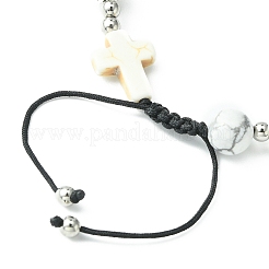 Braccialetti di perline intrecciate rotonde e incrociate di howlite naturale&nbsp;BJEW-TA00321-03