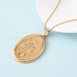 Овальные ожерелья из нержавеющей стали 304 с подвеской в виде Девы Марии для женщин&nbsp;NJEW-B149-01G