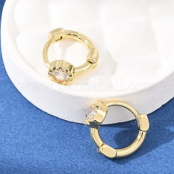 Серьги-кольца с цветочным узором из латуни с микропаве из прозрачных кубических цирконий&nbsp;EJEW-D348-16G