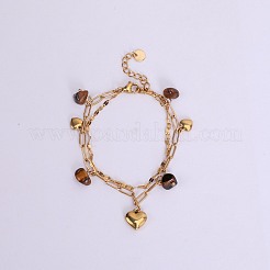 Herzförmige Armbänder aus Edelstahl 304 und natürlichem Tigeraugen-Splitter&nbsp;WG7952F-03