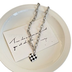 Ожерелья с подвеской в виде сердца из сплава с эмалью в черно-белую клетку для женщин&nbsp;FS-WGFAE52-01