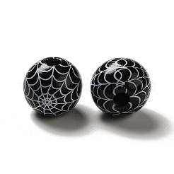 Хэллоуин печатные паутины цветные деревянные европейские бусины&nbsp;X1-WOOD-K007-04C