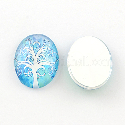 Дерево рисунок стеклянные овальные кабошоны Flatback для поделок проектов&nbsp;GGLA-R022-30x20-56