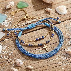 Set di 3 bracciale intrecciato regolabile con perline di lapislazzuli naturale&nbsp;IL6512-3