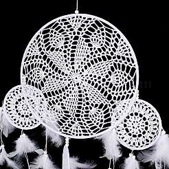 Rete/ragnatela intrecciata in cotone rotondo fatta a mano con decorazione da appendere alla parete con piume&nbsp;HJEW-G015-06A