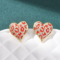 Серьги-гвоздики из латуни с микро-паве и прозрачным фианитом в форме сердца&nbsp;EJEW-H178-09G-01