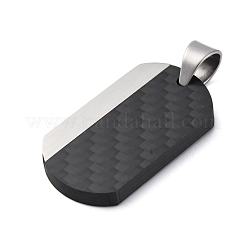 304ステンレスペンダント  炭素繊維  長方形チャーム  ステンレス鋼色  42x24x4.5mm  穴：7.5x8mm&nbsp;STAS-U043-02P