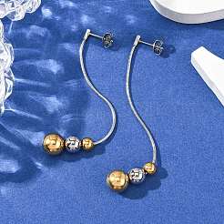 Двухцветные круглые серьги-гвоздики с кисточками из нержавеющей стали 304&nbsp;LS-EJEW-A136-05B-GP