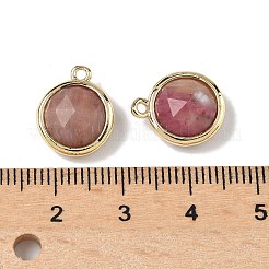 Плоские круглые ограненные подвески из натурального родонита&nbsp;G-U028-03G-12