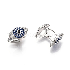 Серьги-кольца среднего размера с синим кубическим цирконием и конским глазом EJEW-G321-22P