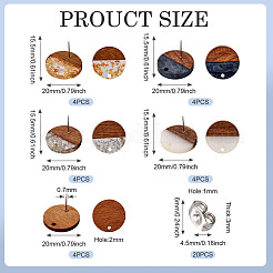 Плоские круглые серьги-гвоздики из непрозрачной смолы и орехового дерева&nbsp;MAK-TA0001-18C