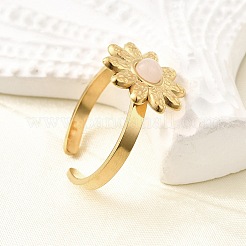 女性用304ステンレススチールカフリング  樹脂と  18KGP本金メッキ  花  13.5x14mm&nbsp;RJEW-U062-02C-01G