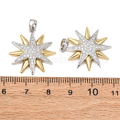 真鍮マイクロパヴェクリアキュービックジルコニアペンダント  スター  プラチナ·ゴールデン  24x22x3mm  穴：4.5x3mm&nbsp;KK-G543-10GP-03