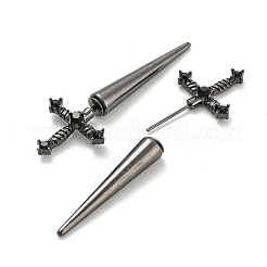 ラインストーン付き合金フロントバックスタッドピアス  ゴシック剣の形  ガンメタ色  46.5x16.5x5.5mm&nbsp;EJEW-B031-04B
