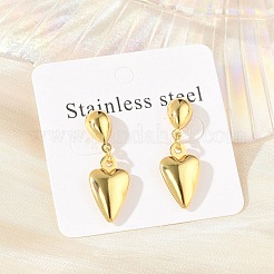 女性用304ステンレススチールスタッドピアス  ハート  ゴールドカラー  31x11mm&nbsp;EJEW-A125-38G