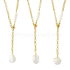 Verstellbare Lariat-Halskette mit Quaste aus natürlicher Barock-Keshi-Perle und 304er Edelstahl-Kabelkette für Damen&nbsp;NJEW-JN06212