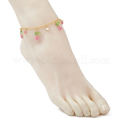Браслеты на ногу из латунной цепочки с кисточками из натурального гаулита и стеклянных бусин круглой огранки с цветком для женщин AJEW-MZ00007-02