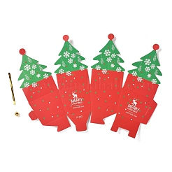 クリスマステーマ紙折りギフトボックス  鉄線＆ベル付き  プレゼント用キャンディークッキーラッピング  クリスマスツリー模様  9x9x15.5cm&nbsp;CON-G012-02B