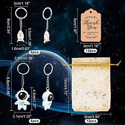 樹脂製ロケット6個とPVCプラスチック製宇宙飛行士キーホルダー6個  オーガンジーギフトバッグ12個とクラフト紙12枚付き  ホワイト  90mm  98mm&nbsp;DIY-OC0008-40