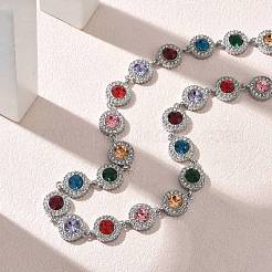 Collane da donna a catena piatta tonda interamente tempestata di strass in acciaio inossidabile 304&nbsp;SA-CBABBEA-02P-02