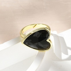 Anillos de dedo con obsidiana natural y latón en forma de corazón&nbsp;X-RJEW-D304-01G-G