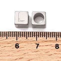 304ステンレススチールヨーロピアンビーズ  大穴ビーズ  文字付きのキューブ  文字l  7x7x7mm  穴：5mm&nbsp;STAS-D382-02L-P