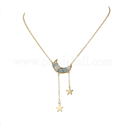 Colliers pour femmes avec pendentif lune en perles d'aigue-marine naturelle et chaîne en laiton.&nbsp;NJEW-TA00257-04