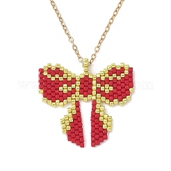 Бисер miyuki delica ткацкий станок узор бант подвеска ожерелья&nbsp;NJEW-MZ00097-02