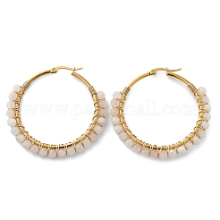 Серьги-кольца с бусинами&nbsp;EJEW-JE03830-01