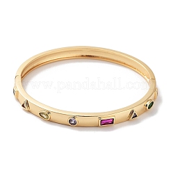 女性用真鍮パヴェカラフルガラスバングル  ゴールドカラー  長方形  内径：2-1/4インチ（5.7cm）  5.5mm&nbsp;BJEW-Z061-25B