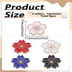 5個 5色 桜の花 エナメルピン  バックパックの服のための黄金の合金のブローチ  ミックスカラー  17x17.5x2mm  1pc /カラー&nbsp;JEWB-LP0004-57